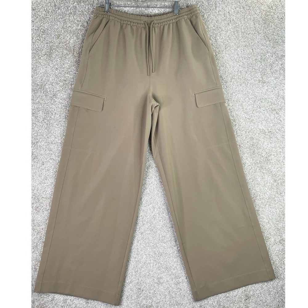 Athleta Cargo Pants Women's Medium Tan Wide Leg Elastic Waist Drawstring Pocket